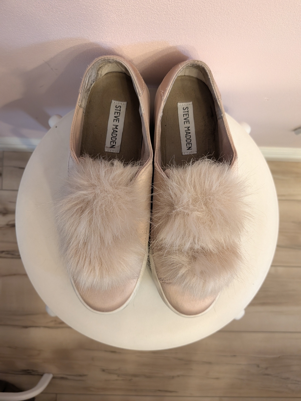 Steve Madden Women's Pink Faux Fur Slip-On Sneakers - Size 7.5